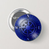 Blaue Kompass-Rose Button (Vorne & Hinten)