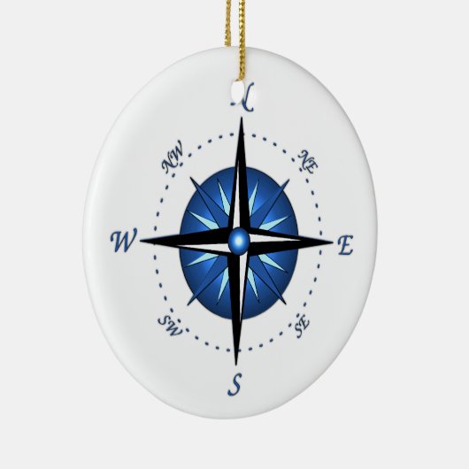 Blaue Kompass-Rose Keramik Ornament (Rechts)