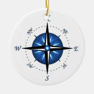 Blaue Kompass-Rose Keramik Ornament