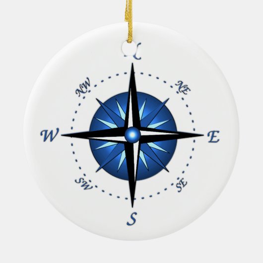 Blaue Kompass-Rose Keramik Ornament (Hinten)