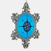 Blaue Kompass-Rose Schneeflocken Zinn-Ornament (Links)