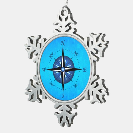 Blaue Kompass-Rose Schneeflocken Zinn-Ornament (Rechts)
