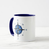 Blaue Kompass-Rose Tasse (Vorderseite Links)