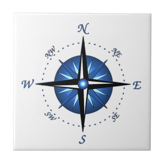 Blaue Kompassrose Fliese (Vorderseite)