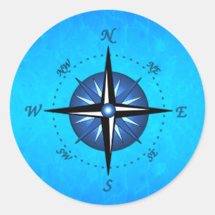 Blaue Kompassrose Runder Aufkleber
