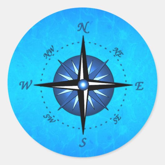 Blaue Kompassrose Runder Aufkleber (Vorderseite)