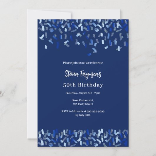 Blaue Konfetti Einladung (Vorderseite)