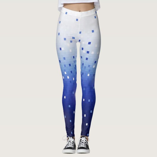 Blaue Konfetti-Quadrate Leggings (Vorderseite)