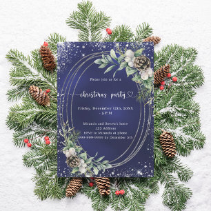 Blaue Koniferen-Grün-Weihnachtsfeier Glitter Einladung