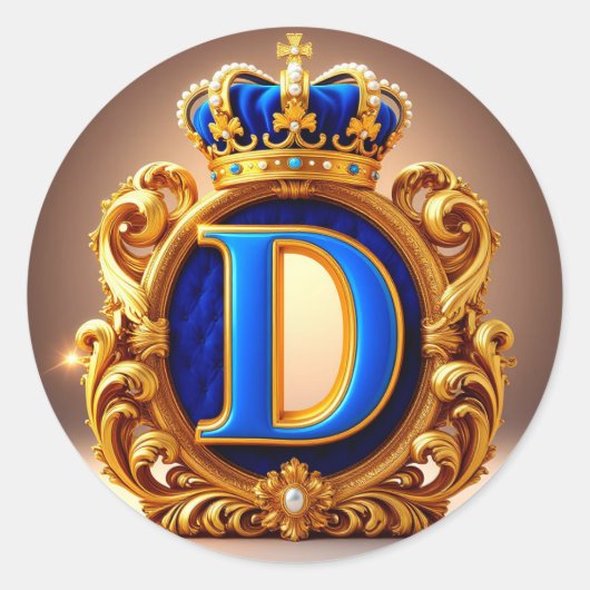 Blaue königliche Kronenmonogramm-Rund-Etikette Runder Aufkleber (Vorderseite)