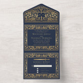 Blaue Königsschwerthochzeit All In One Einladung (Innen Boden)