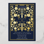 Blaue Königsschwerthochzeit Folieneinladung (Vorderseite)