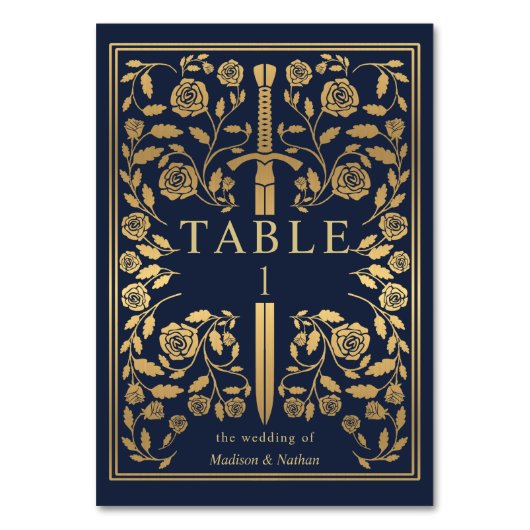 Blaue Königsschwerthochzeit Tischnummer (Vorderseite)