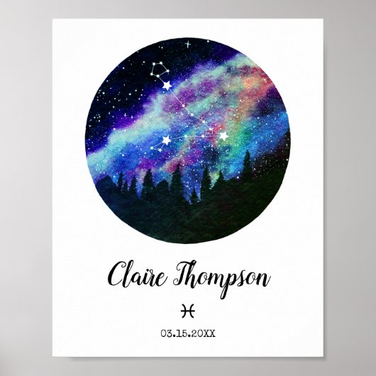 Blaue Konstellation Fisces Horoskop-Zeichen Poster (Vorne)