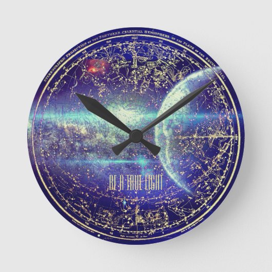 Blaue Konstellation Runde Wanduhr (Vorderseite)