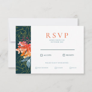 Blaue Korallen-Aquarell-Blumen-Hochzeit elegant RSVP Karte
