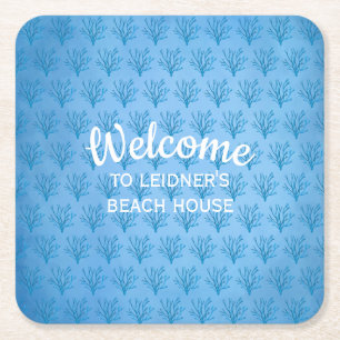 Blaue Korallen auf blauem Hintergrund Rechteckiger Pappuntersetzer