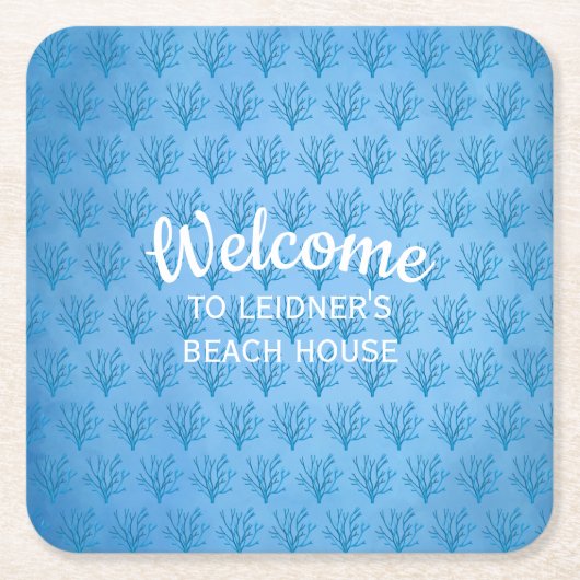 Blaue Korallen auf blauem Hintergrund Rechteckiger Pappuntersetzer (Vorderseite)