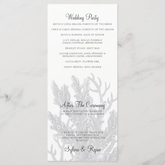 Blaue Korallen unter dem Meer Hochzeitsprogramme Programm (Rückseite)