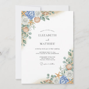 Blaue Korallenblüten-Hochzeit Einladung