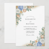 Blaue Korallenblüten-Hochzeit Einladung (Vorne/Hinten)