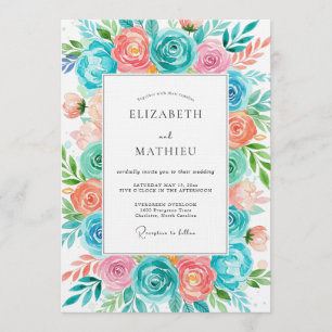 Blaue Korallenblüten Romantische Hochzeit Einladung