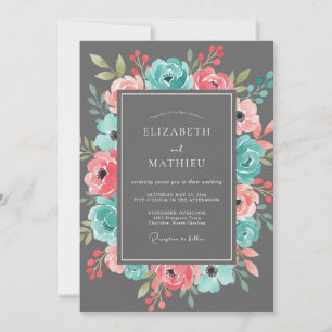Blaue Korallenblüten-Romanze-Hochzeit Einladung