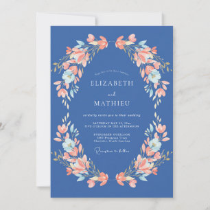 Blaue Korallenblüten-Romanze Hochzeit Einladung