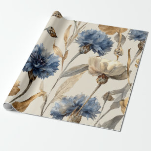 Blaue Kornblume Elegante Vintage-Botanik-Blume Geschenkpapier