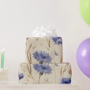 Blaue Kornblume Elegante Vintage-Botanische Blumen Geschenkpapier