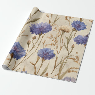 Blaue Kornblume Elegante Vintage-Botanische Blumen Geschenkpapier