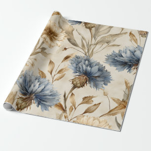Blaue Kornblume Elegante Vintage-Botanische Blumen Geschenkpapier