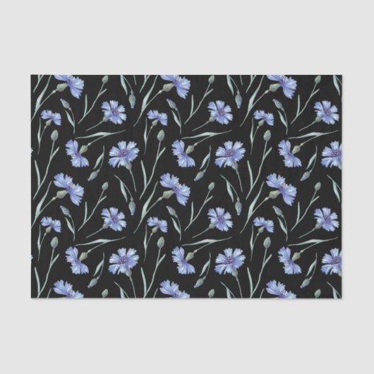 Blaue Kornblume Schwarzer Hintergrund Seidenpapier (Vorderseite)