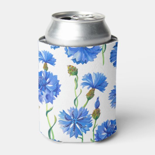 Blaue Kornblumen: Aquarellblumen nahtlos. Dosenkühler (Kanne Vorderseite)