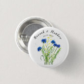 Blaue Kornblumen Blumen Aquarell hübsch Hochzeit Button (Vorne & Hinten)