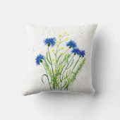 Blaue Kornblumen Blumen Aquarell hübsch Hochzeit Kissen (Rückseite)