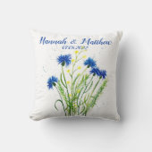 Blaue Kornblumen Blumen Aquarell hübsch Hochzeit Kissen (Vorderseite)