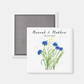 Blaue Kornblumen Blumen Aquarell hübsch Hochzeit Magnet (Vorderseite/Rückseite)