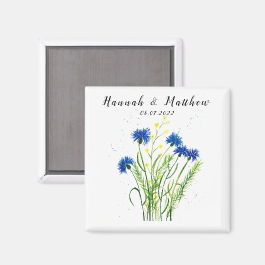 Blaue Kornblumen Blumen Aquarell hübsch Hochzeit Magnet (Vorderseite/Rückseite)