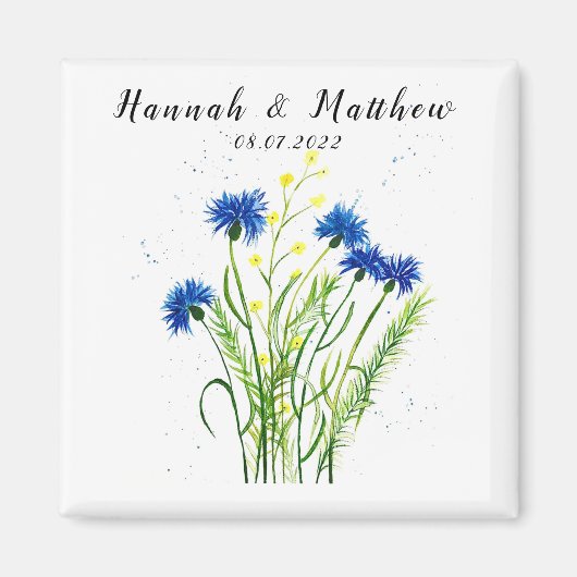 Blaue Kornblumen Blumen Aquarell hübsch Hochzeit Magnet (Vorne)