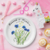 Blaue Kornblumen Blumen Aquarell hübsch Hochzeit Pappteller (Party)