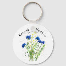 Blaue Kornblumen Blumen Aquarell hübsch Hochzeit Schlüsselanhänger