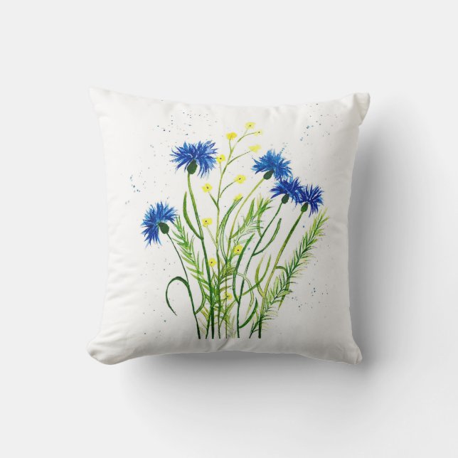 Blaue Kornblumen Blütenfarbe hübsche Blume Kissen (Vorderseite)