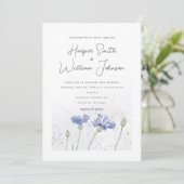 Blaue Kornblumen Hochzeitsfeier Einladung (Stehend Vorderseite)
