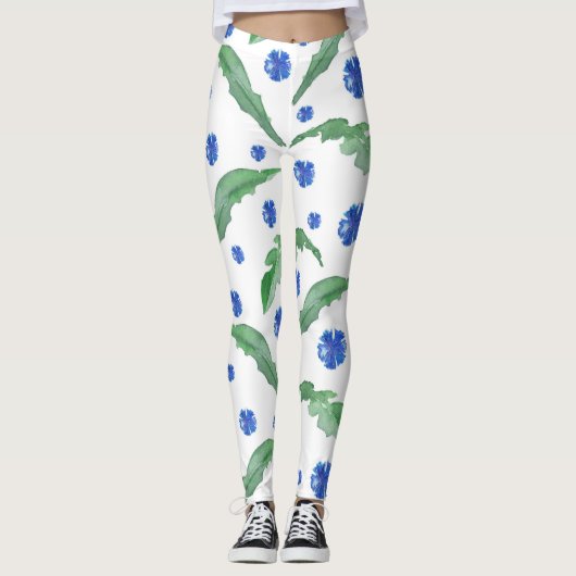 Blaue Kornblumen Leggings (Vorderseite)
