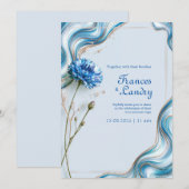 Blaue Kornblumen-Marmor-Rand-Hochzeit Einladung (Vorne/Hinten)