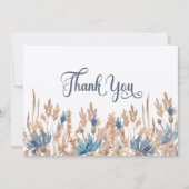 Blaue Kornblumen und Hochzeiten von Weizenfeldern Dankeskarte (Vorderseite)