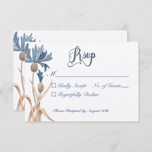 Blaue Kornblumen und Hochzeiten von Weizenfeldern RSVP Karte (Vorne/Hinten)