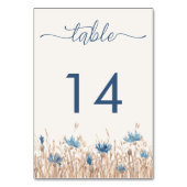 Blaue Kornblumen und Weizenfeld Weiß Moderne Hochz Tischnummer (Vorderseite)