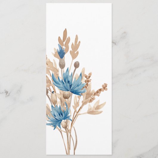 Blaue Kornblumen und Weizenhochzeit Menükarte (Rückseite)